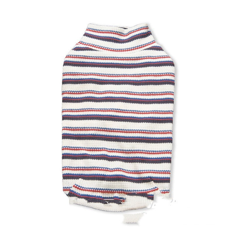 HKM-903955 Cozy Striped Waffle Long-Sleeved Pet Clothes for Dogs and Cats in Multiple Sizes