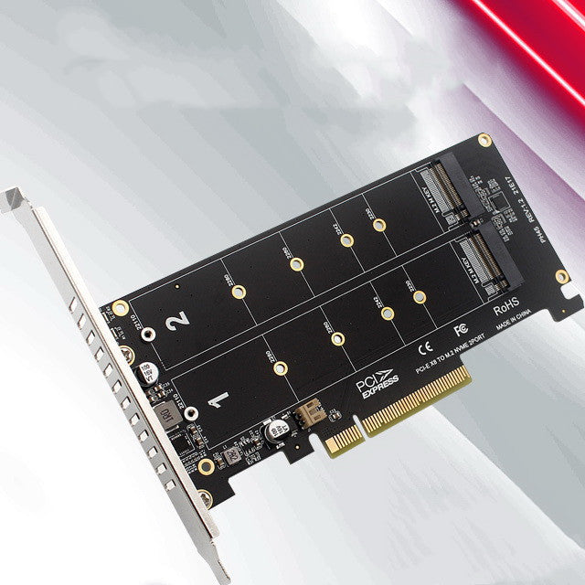 HKM-904147 Dual M.2 M-Key NVMe SSD RAID Expansion Adapter Card for PCIe x8 Motherboard - Black/Dark Gray