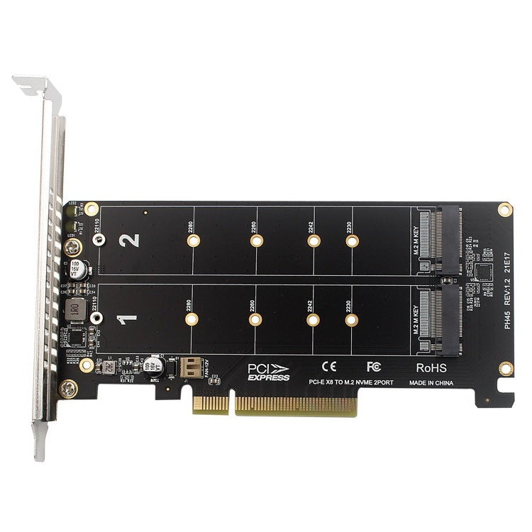 HKM-904147 Dual M.2 M-Key NVMe SSD RAID Expansion Adapter Card for PCIe x8 Motherboard - Black/Dark Gray