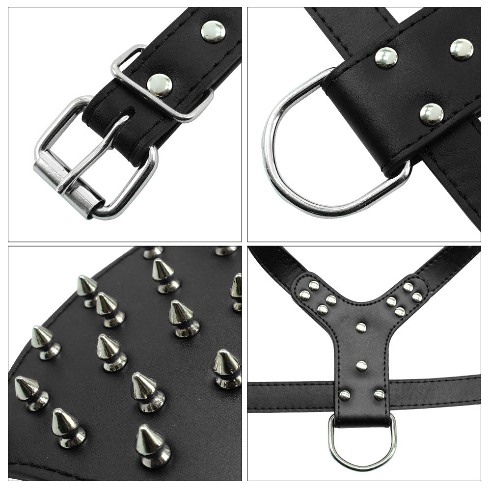 HKM-904147 Punk Style Rivet Chest Strap for Large Dogs - Adjustable Leather Harness in Multiple Colors