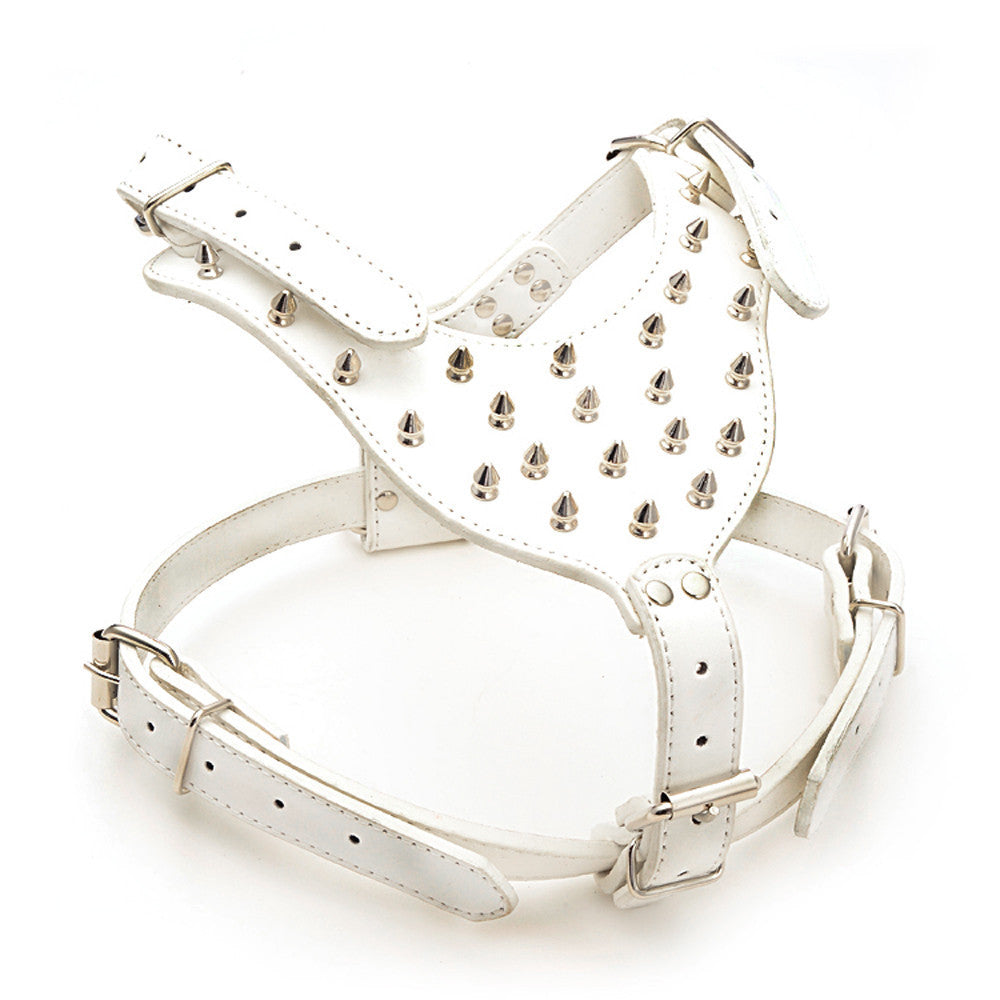 HKM-904147 Punk Style Rivet Chest Strap for Large Dogs - Adjustable Leather Harness in Multiple Colors
