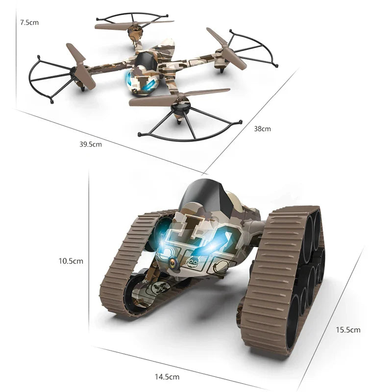 HKM-904211 2 in 1 Remote Control Tank Drone with HD Aerial Camera and 2-Axis Gimbal