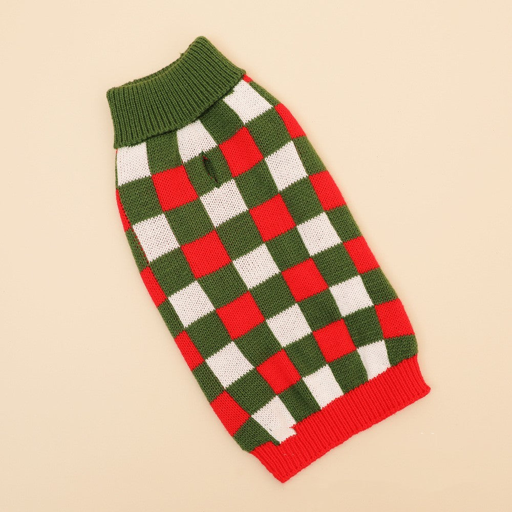HKM-904211 Cozy Red Plaid Christmas Sweater for Small and Medium Dogs
