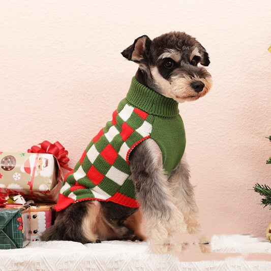 HKM-904211 Cozy Red Plaid Christmas Sweater for Small and Medium Dogs