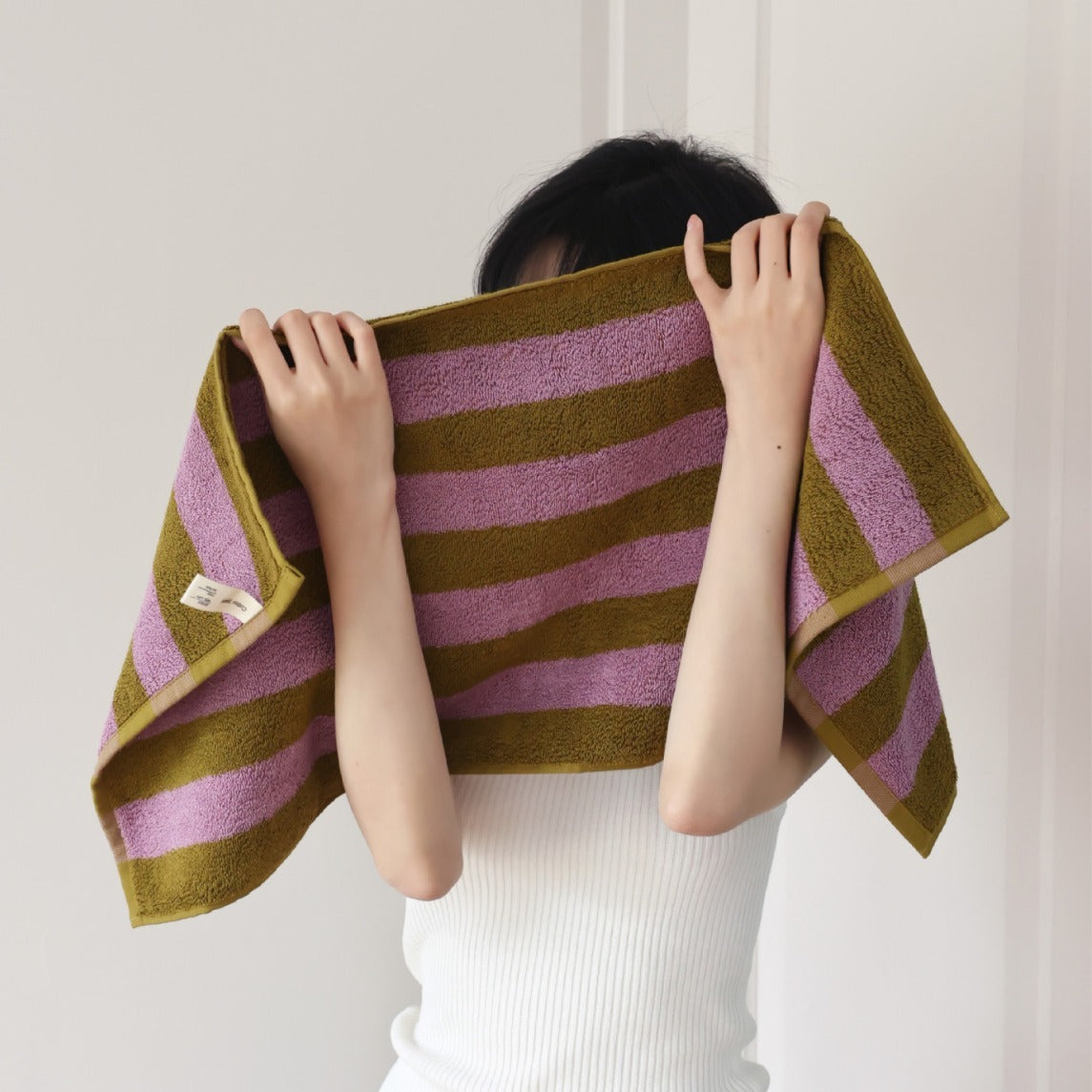 HKM-904211 Mori Retro Style Wide Stripe Combed Cotton Towel