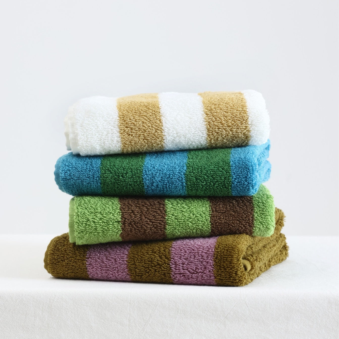 HKM-904211 Mori Retro Style Wide Stripe Combed Cotton Towel