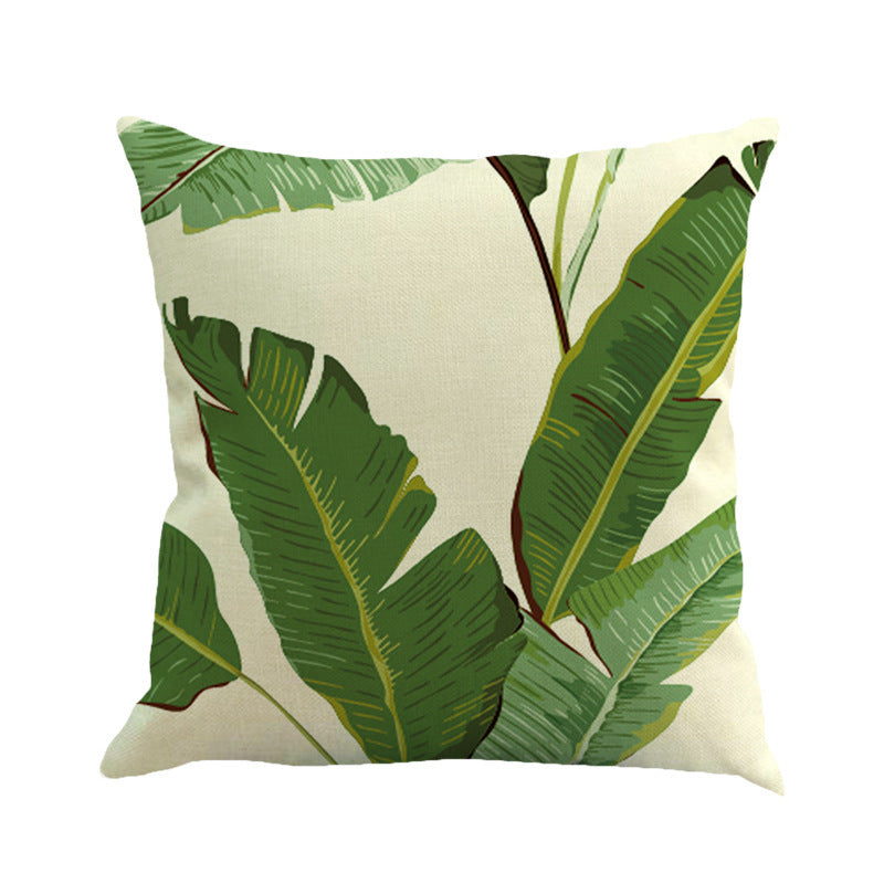 HKM-904339 Tropical Leaf Design Linen Pillowcase with Soft Cotton Filling