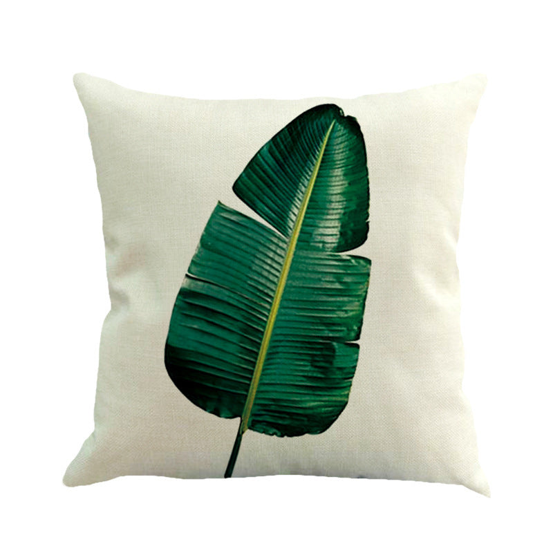 HKM-904339 Tropical Leaf Design Linen Pillowcase with Soft Cotton Filling