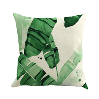 HKM-904339 Tropical Leaf Design Linen Pillowcase with Soft Cotton Filling