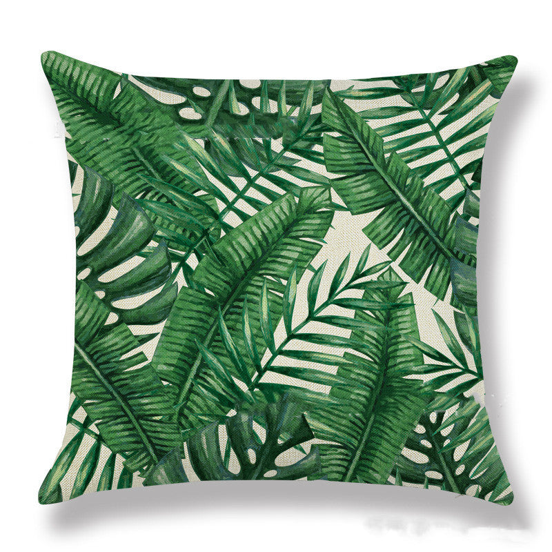 HKM-904339 Tropical Leaf Design Linen Pillowcase with Soft Cotton Filling