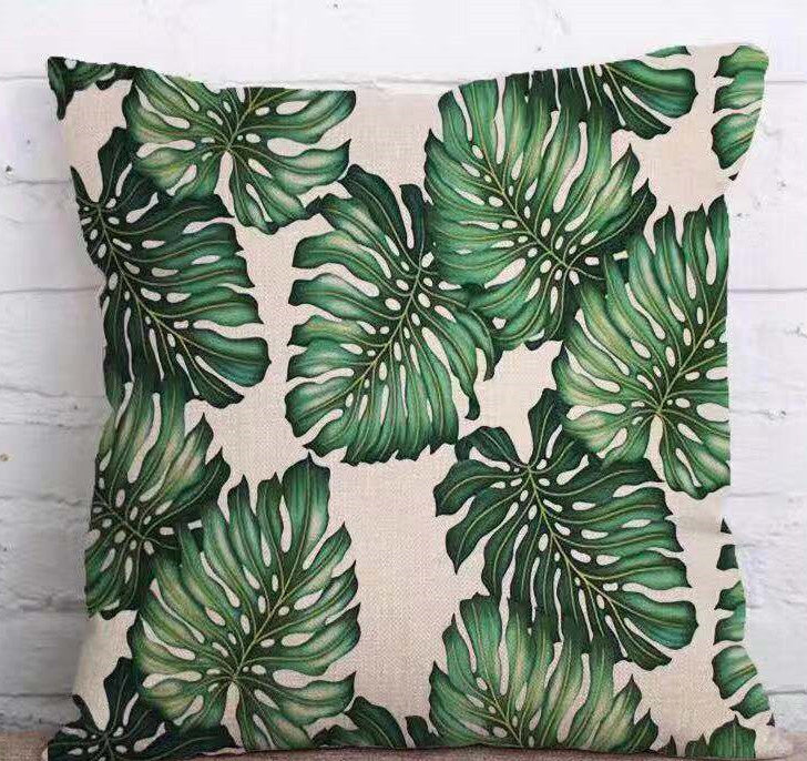 HKM-904339 Tropical Leaf Design Linen Pillowcase with Soft Cotton Filling
