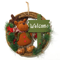HKM-904403 Christmas Decoration Wreath with Plush Doll, Rattan Base, and Burlap Rope - 35 cmDiameter - Perfect for Holiday Home Decor