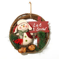 HKM-904403 Christmas Decoration Wreath with Plush Doll, Rattan Base, and Burlap Rope - 35 cmDiameter - Perfect for Holiday Home Decor
