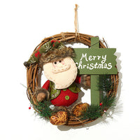 HKM-904403 Christmas Decoration Wreath with Plush Doll, Rattan Base, and Burlap Rope - 35 cmDiameter - Perfect for Holiday Home Decor