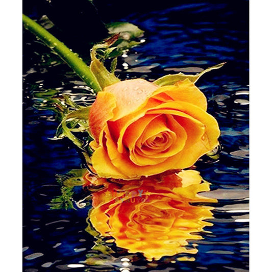 HKM-904723 Yellow Rose Canvas Diamond Painting with Reflection in Water - 30x40CM Full Drill Decor