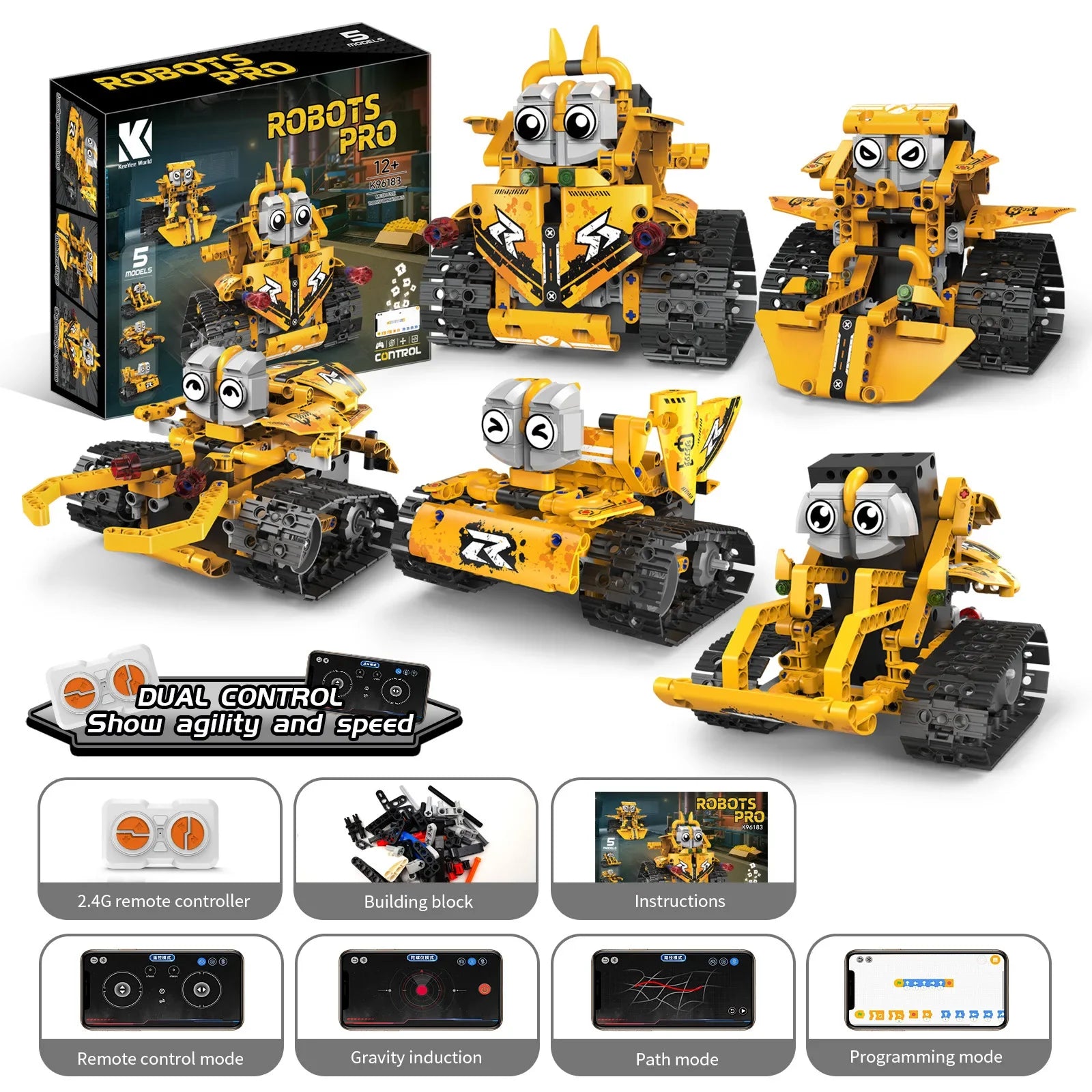 KTX-904787 5-in-1 Remote Control Robot Building Kit - APP Programmable STEM Toy for Ages 5 and Up
