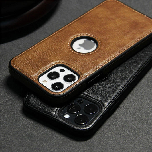 HKM-905043 All-Inclusive Leather Grain Mobile Phone Case with Stitching - Available in Black, Brown, Red, and Royal Blue