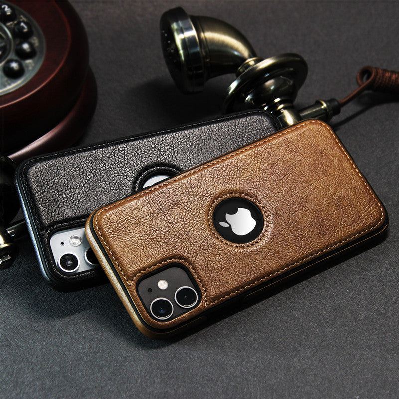 HKM-905043 All-Inclusive Leather Grain Mobile Phone Case with Stitching - Available in Black, Brown, Red, and Royal Blue