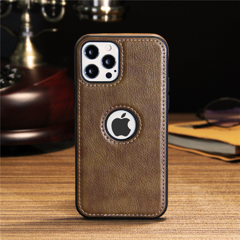 HKM-905043 All-Inclusive Leather Grain Mobile Phone Case with Stitching - Available in Black, Brown, Red, and Royal Blue