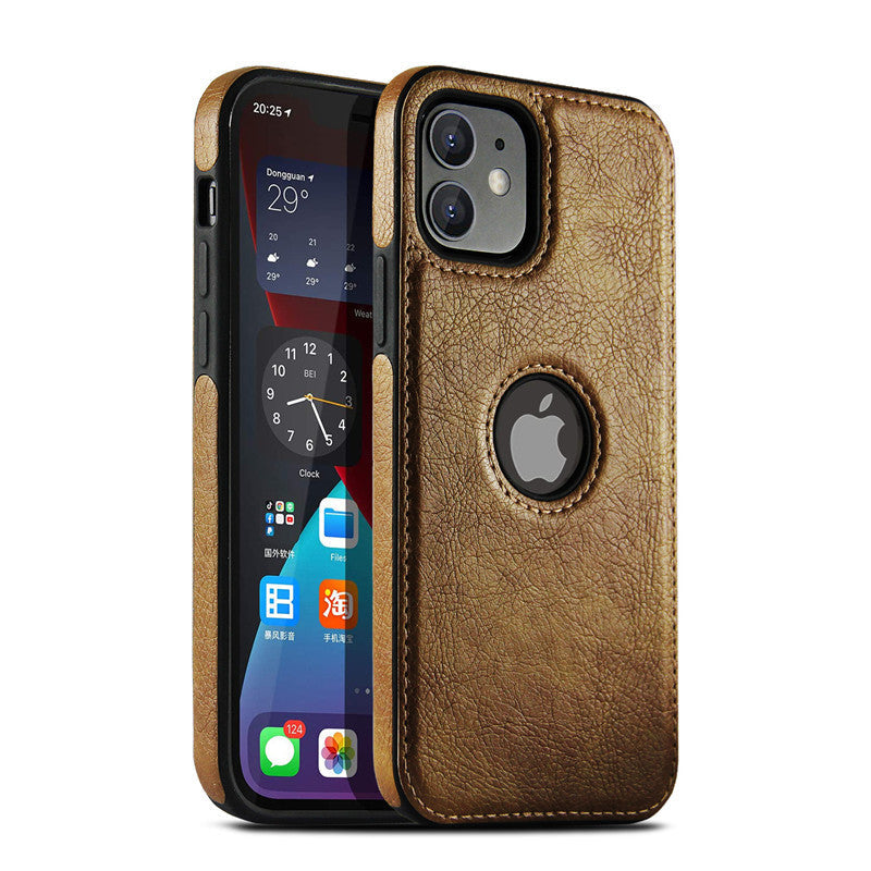 HKM-905043 All-Inclusive Leather Grain Mobile Phone Case with Stitching - Available in Black, Brown, Red, and Royal Blue