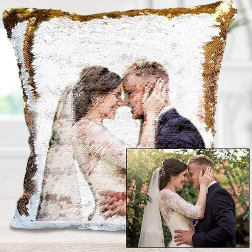 HKM-905171 Personalized Photo Sequins Pillow - Custom Pet Design 40cm x 40cm in Gold