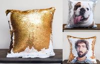 HKM-905171 Personalized Photo Sequins Pillow - Custom Pet Design 40cm x 40cm in Gold