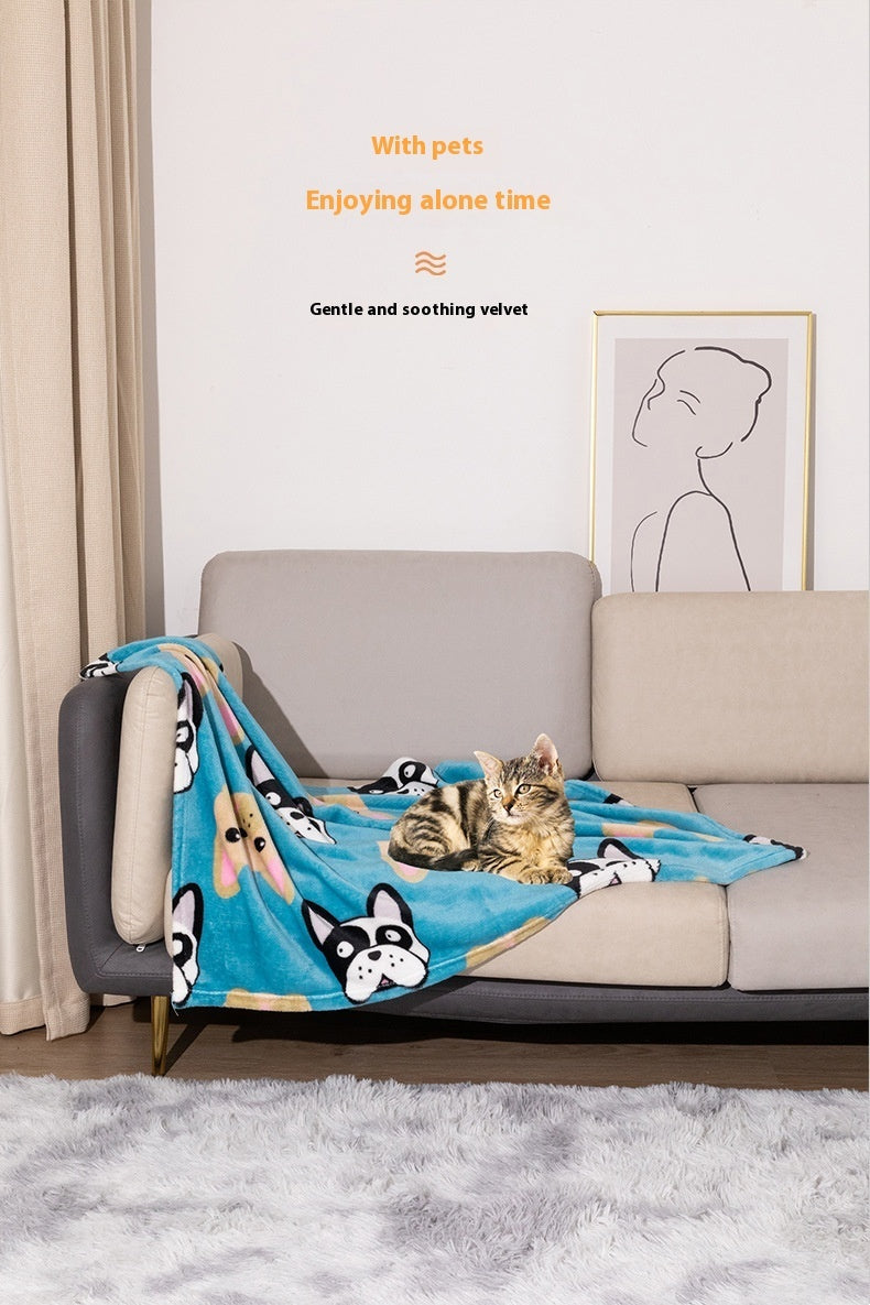 HKM-905235 Double-Sided Flannel Pet Blanket in Cartoon Patterns - Warm and Cozy Kennel Mat for Dogs