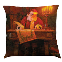 HKM-905491 Oil Painting Christmas Santa Claus Cushion Cover - Festive Linen Blend Decorative Pillowcase 45x45 cm