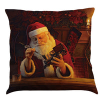 HKM-905491 Oil Painting Christmas Santa Claus Cushion Cover - Festive Linen Blend Decorative Pillowcase 45x45 cm