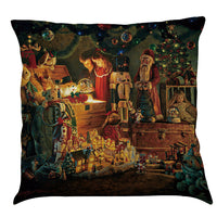 HKM-905491 Oil Painting Christmas Santa Claus Cushion Cover - Festive Linen Blend Decorative Pillowcase 45x45 cm