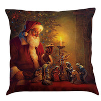 HKM-905491 Oil Painting Christmas Santa Claus Cushion Cover - Festive Linen Blend Decorative Pillowcase 45x45 cm