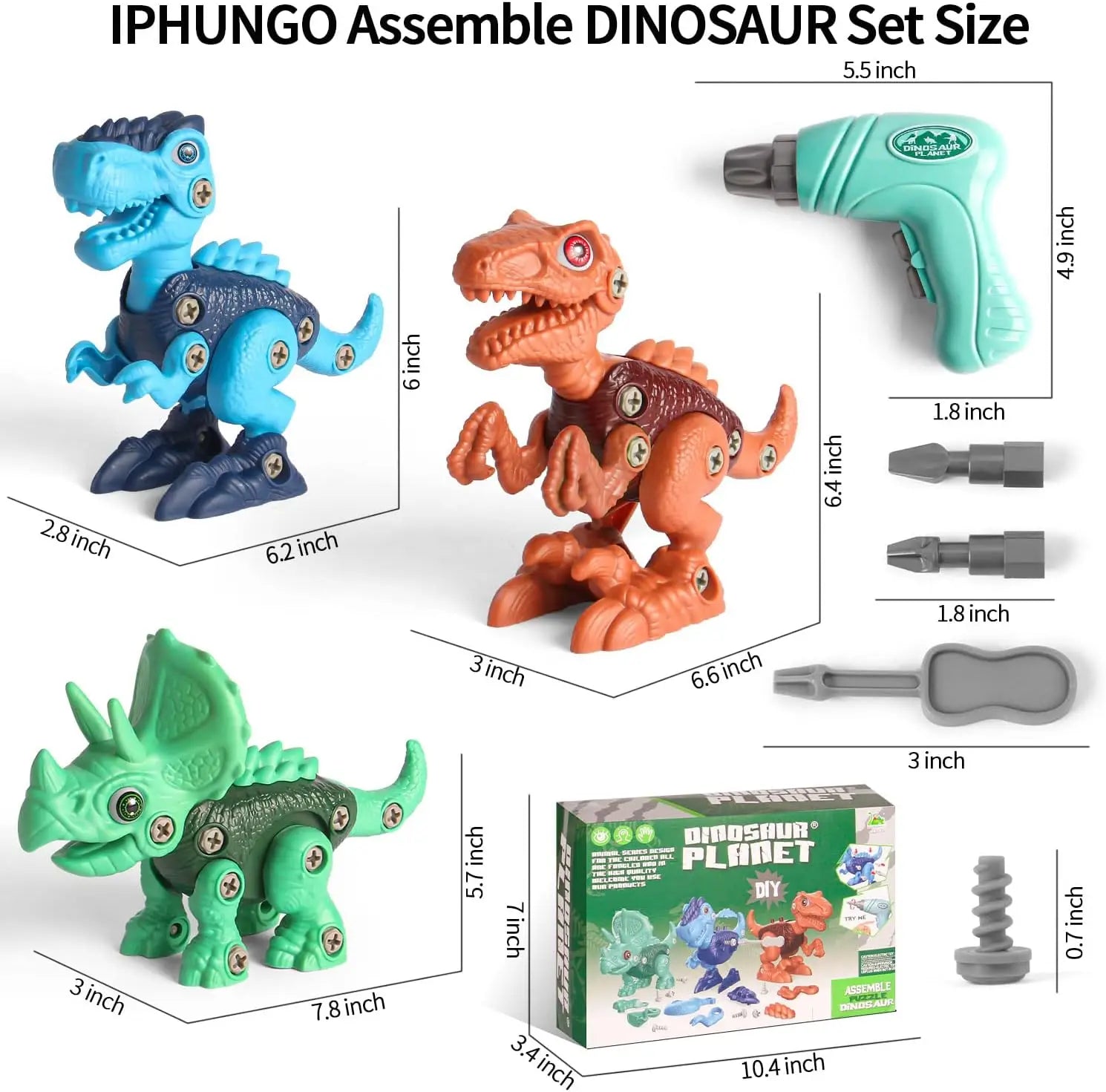 Electric Drill Take Apart Dinosaur Toys Set for Kids - Educational Building Construction Play Set, Age 2 to 13