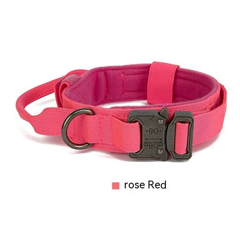 HKM-905811 Outdoor Nylon Tactical Dog Collar - Adjustable Sizes M, L, XL, Includes Tow Rope