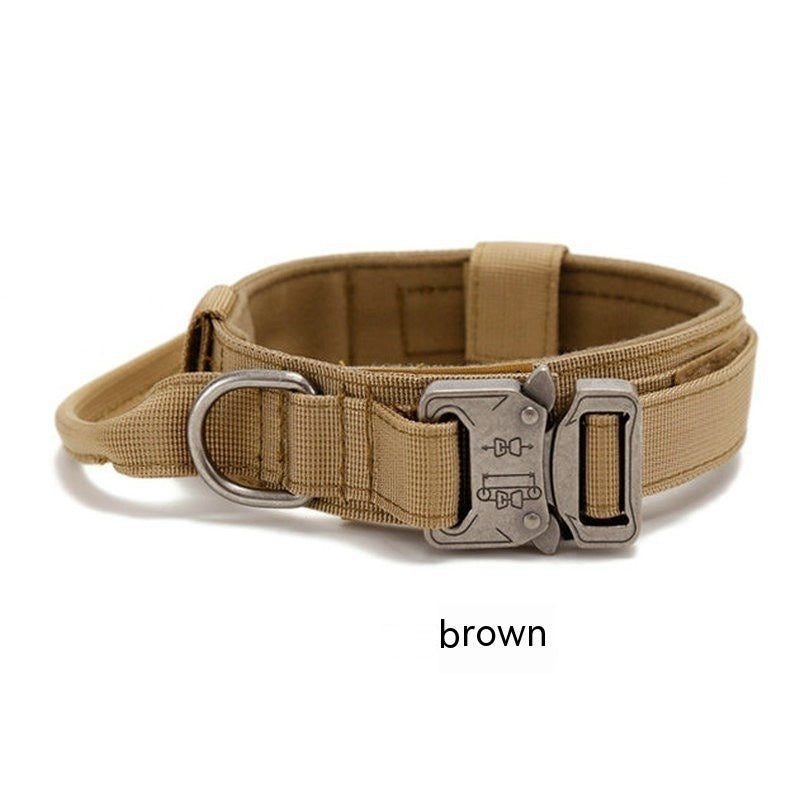 HKM-905811 Outdoor Nylon Tactical Dog Collar - Adjustable Sizes M, L, XL, Includes Tow Rope