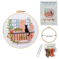 HKM-905939 Cat Landscape Embroidery Kit with Frame and Tools - Modern Cotton and Linen Design 28x28cm