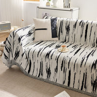 HKM-906003 Chenille Striped All-Season Sofa Cover - Universal Fit, Black and White
