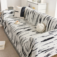 HKM-906003 Chenille Striped All-Season Sofa Cover - Universal Fit, Black and White