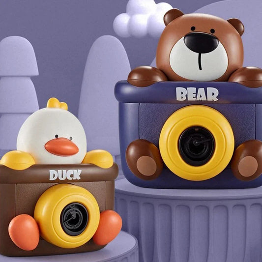 KTX-906195 Cartoon Duck Camera Bubble Toy for Kids, Leak-Proof Design, Outdoor Fun Summer Bubble Machine
