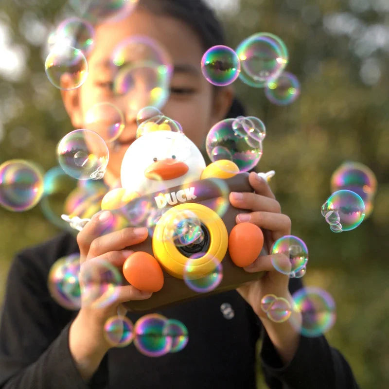 KTX-906195 Cartoon Duck Camera Bubble Toy for Kids, Leak-Proof Design, Outdoor Fun Summer Bubble Machine