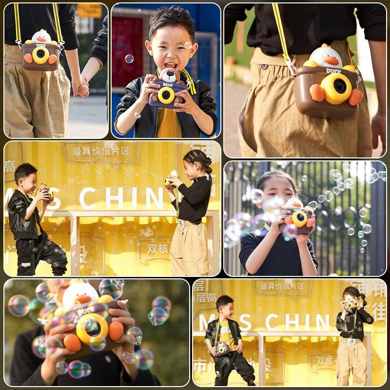 KTX-906195 Cartoon Duck Camera Bubble Toy for Kids, Leak-Proof Design, Outdoor Fun Summer Bubble Machine
