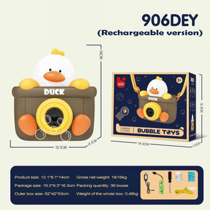 KTX-906195 Cartoon Duck Camera Bubble Toy for Kids, Leak-Proof Design, Outdoor Fun Summer Bubble Machine