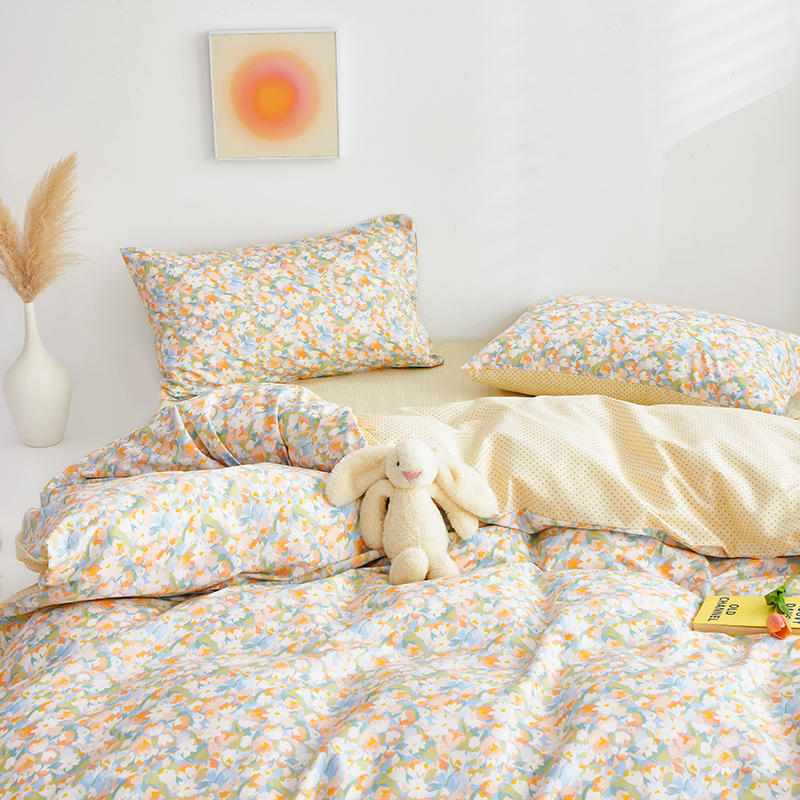 HKM-906259 Cotton Floral Bed Sheet Set - Soft, Durable, Various Sizes, American Country Style