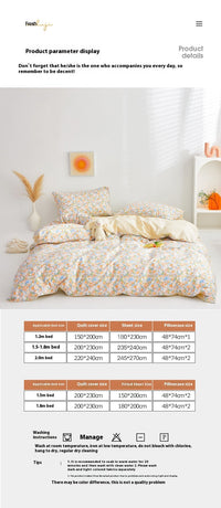 HKM-906259 Cotton Floral Bed Sheet Set - Soft, Durable, Various Sizes, American Country Style