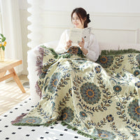 HKM-906899 Double-Sided Pure Cotton Gauze Towel Blanket with Plant and Flower Pattern, Available in Two Sizes