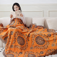 HKM-906899 Double-Sided Pure Cotton Gauze Towel Blanket with Plant and Flower Pattern, Available in Two Sizes
