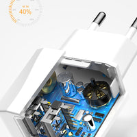 HKM-907155 Universal Dual USB Wall Charger for Mobile Devices, EU Plug, 2100mA Output, Compatible with iPhone Models