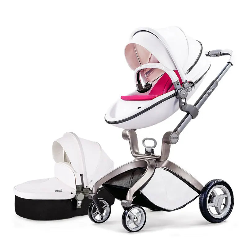 KTX-907283 Luxury Foldable 3-in-1 Aluminium Pram Travel System with Eco Leather Seat