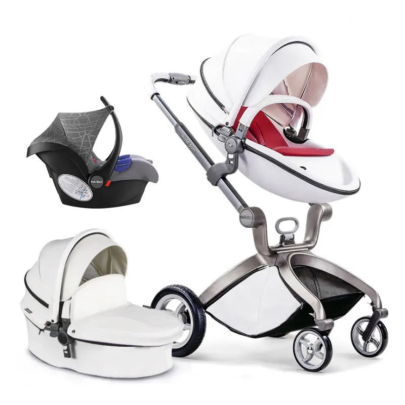 KTX-907283 Luxury Foldable 3-in-1 Aluminium Pram Travel System with Eco Leather Seat