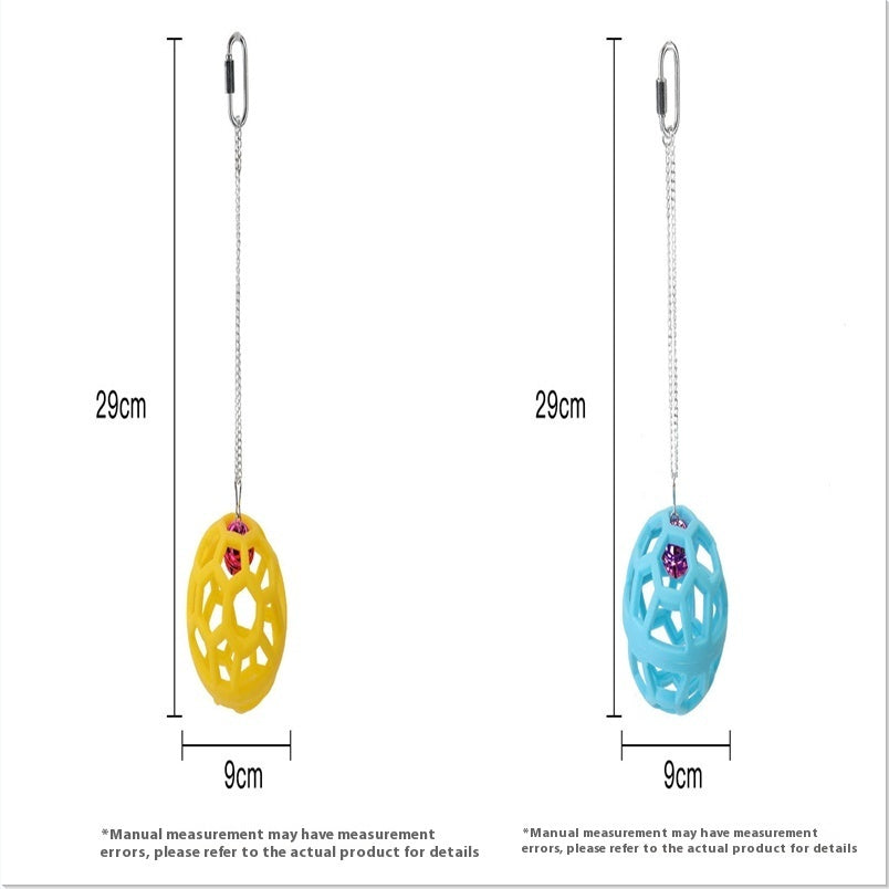 HKM-907347 Colorful Geometric Hollow Chewing Ball for Pet Birds with Hanging Bell