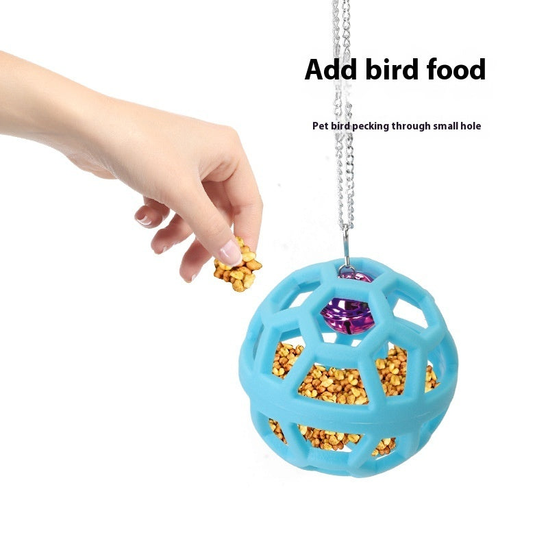 HKM-907347 Colorful Geometric Hollow Chewing Ball for Pet Birds with Hanging Bell